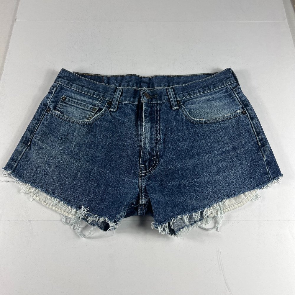 Levi's Jean Shorts Men's 32* 559 Relaxed Blue Faded Cut Off Denim Jorts Tag 34